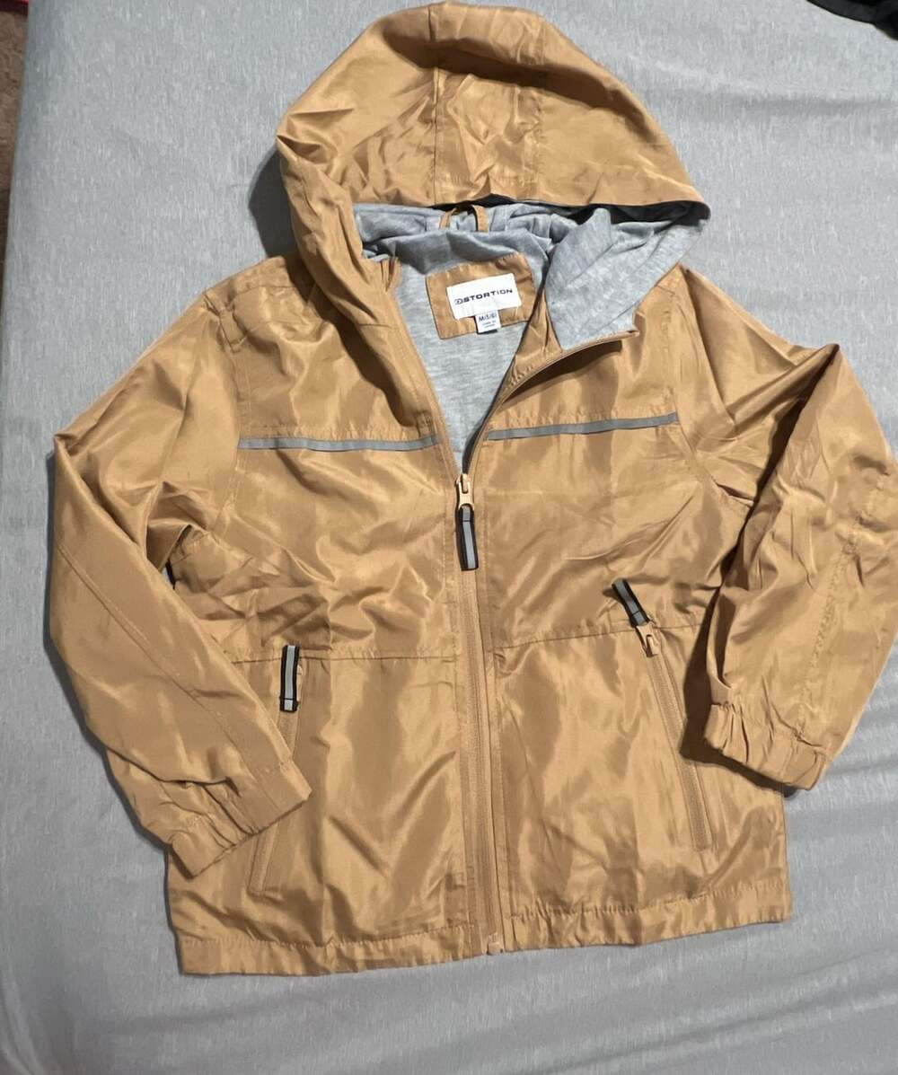 Distortion Kids Tan Hooded Zip Windbreaker Jacket Size M 5/6